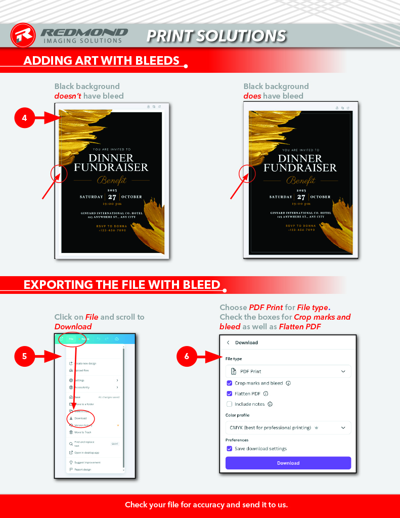Export Canva files with bleeds instruction for Redmond Imaging Solutions, a commercial printer in Greenville SC